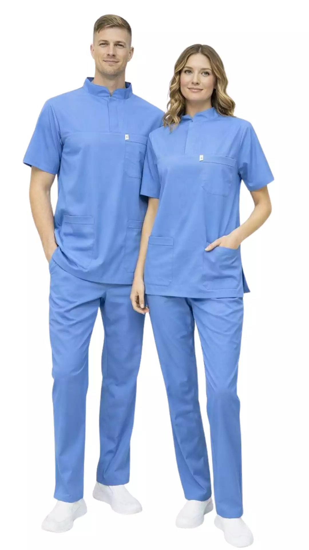 Blue Mavi Soft Likralı Lacoste Hemşire Üniforma Takım