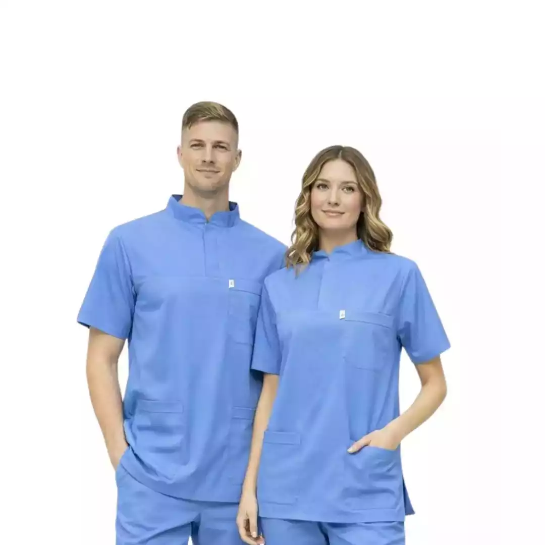 Blue Mavi Üst Soft Likralı Lacoste Hemşire Üniforma 