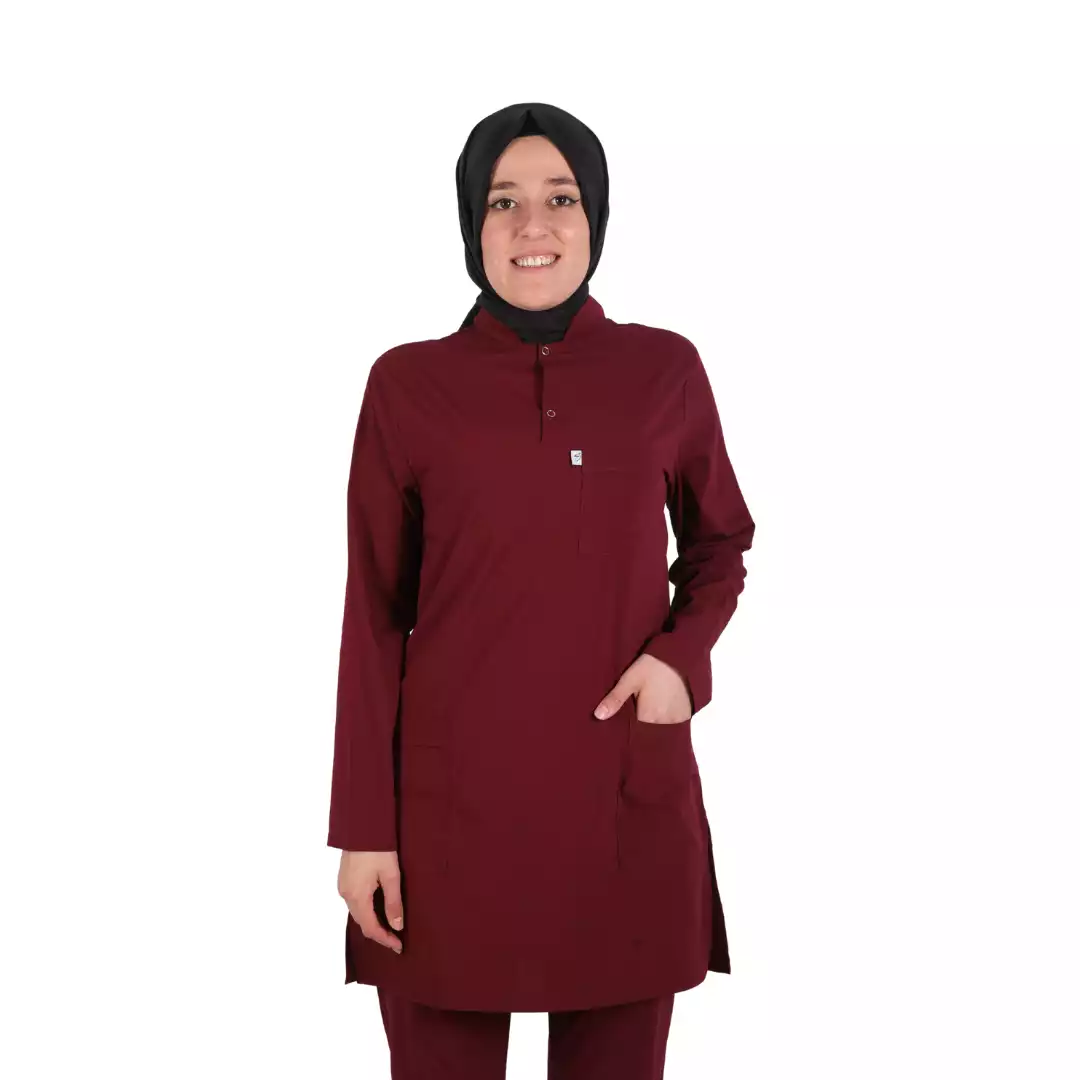Bordo Likralı Tesettür Üst Üniforma