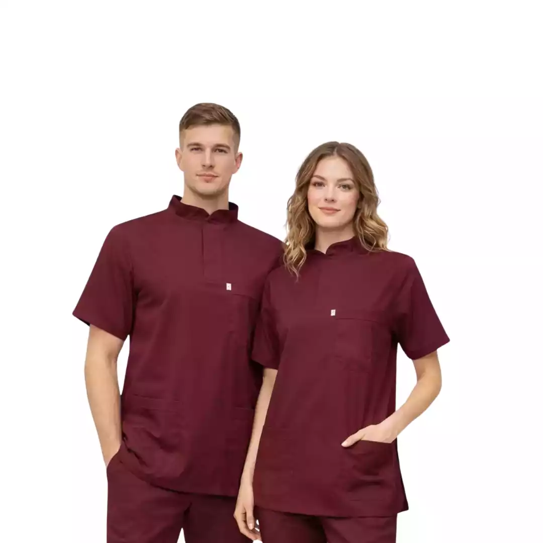 Bordo Üst Soft Likralı Lacoste Hemşire Üniforma 
