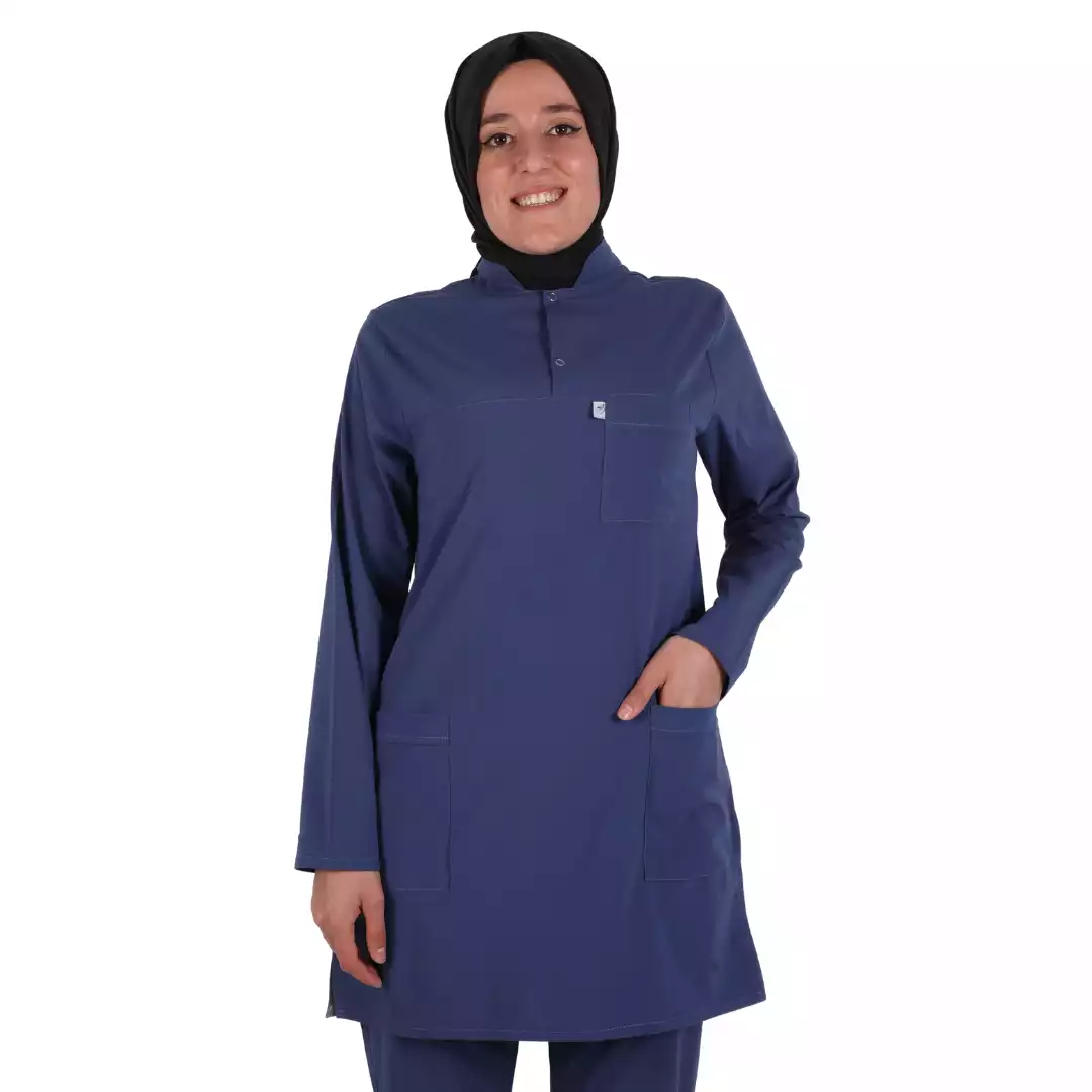 İndigo Mavisi Likralı Tesettür Üst Üniforma
