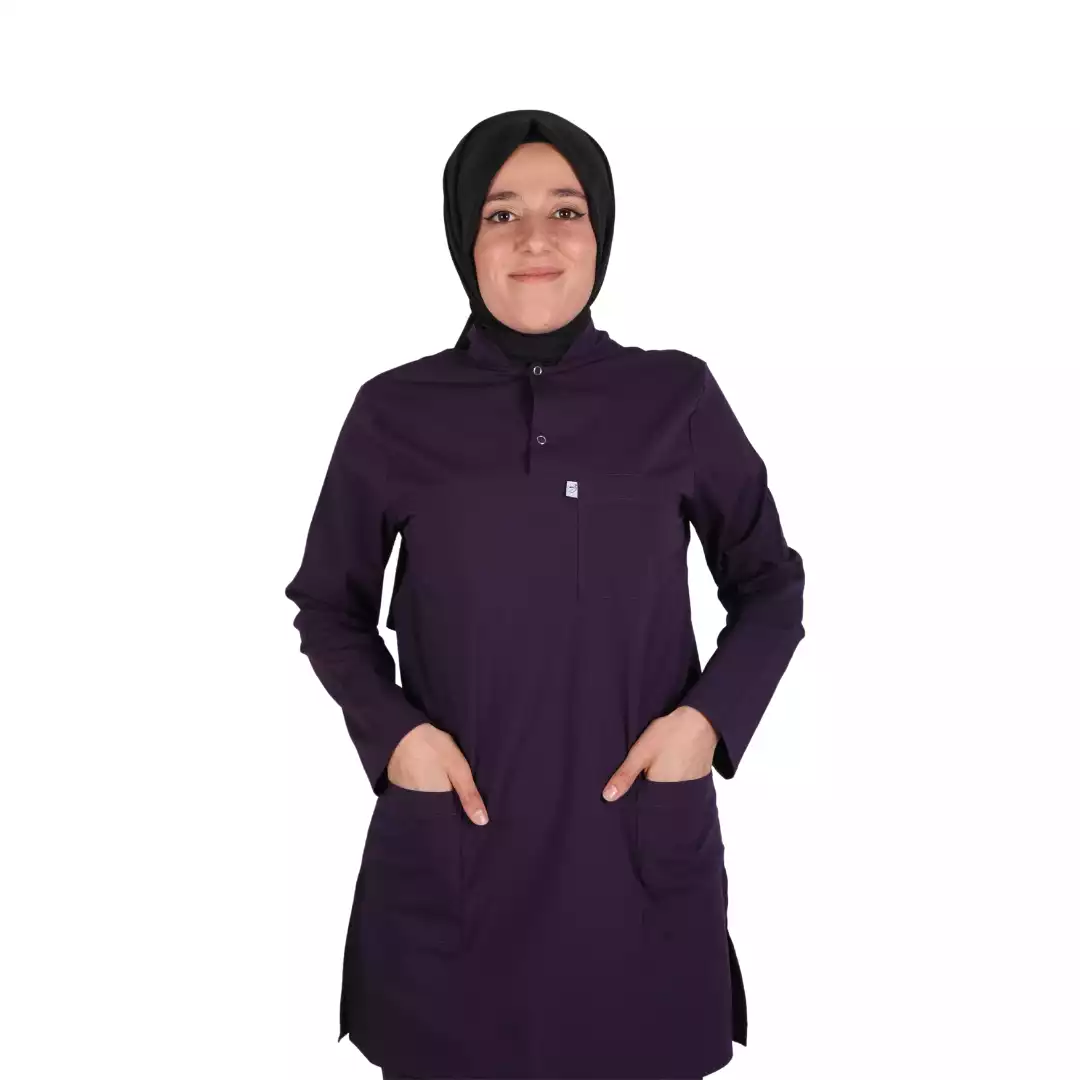 Koyu Mürdüm Likralı Tesettür Üst Üniforma