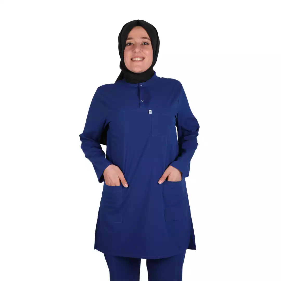 Saks Mavisi Likralı Tesettür Üst Üniforma