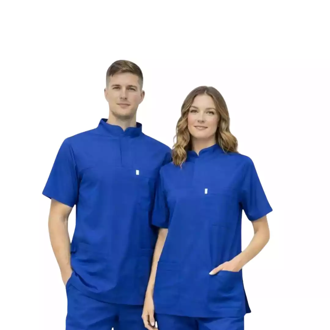 Saks Mavisi Üst Soft Likralı Lacoste Hemşire Üniforma 