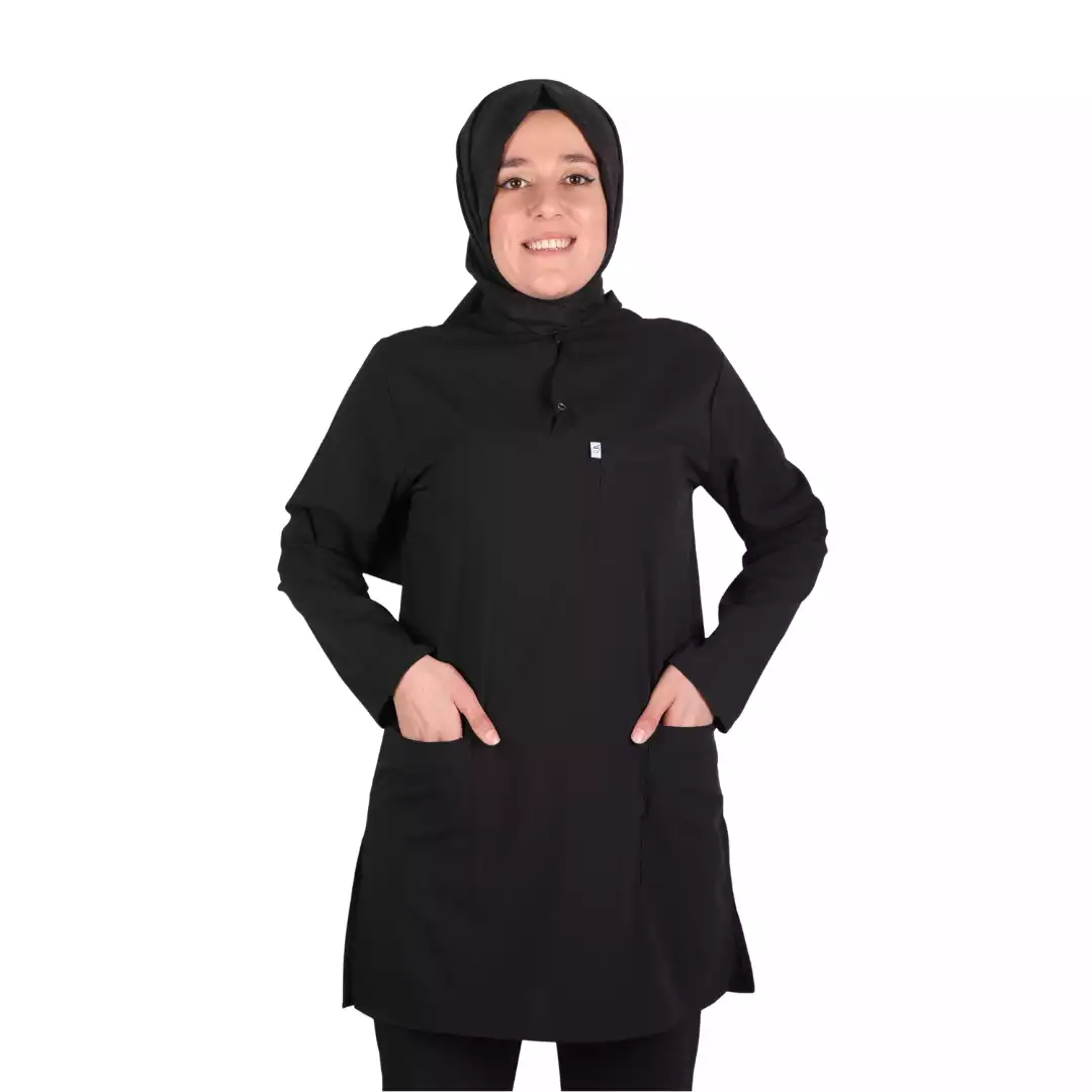 Siyah Likralı Tesettür Üst Üniforma