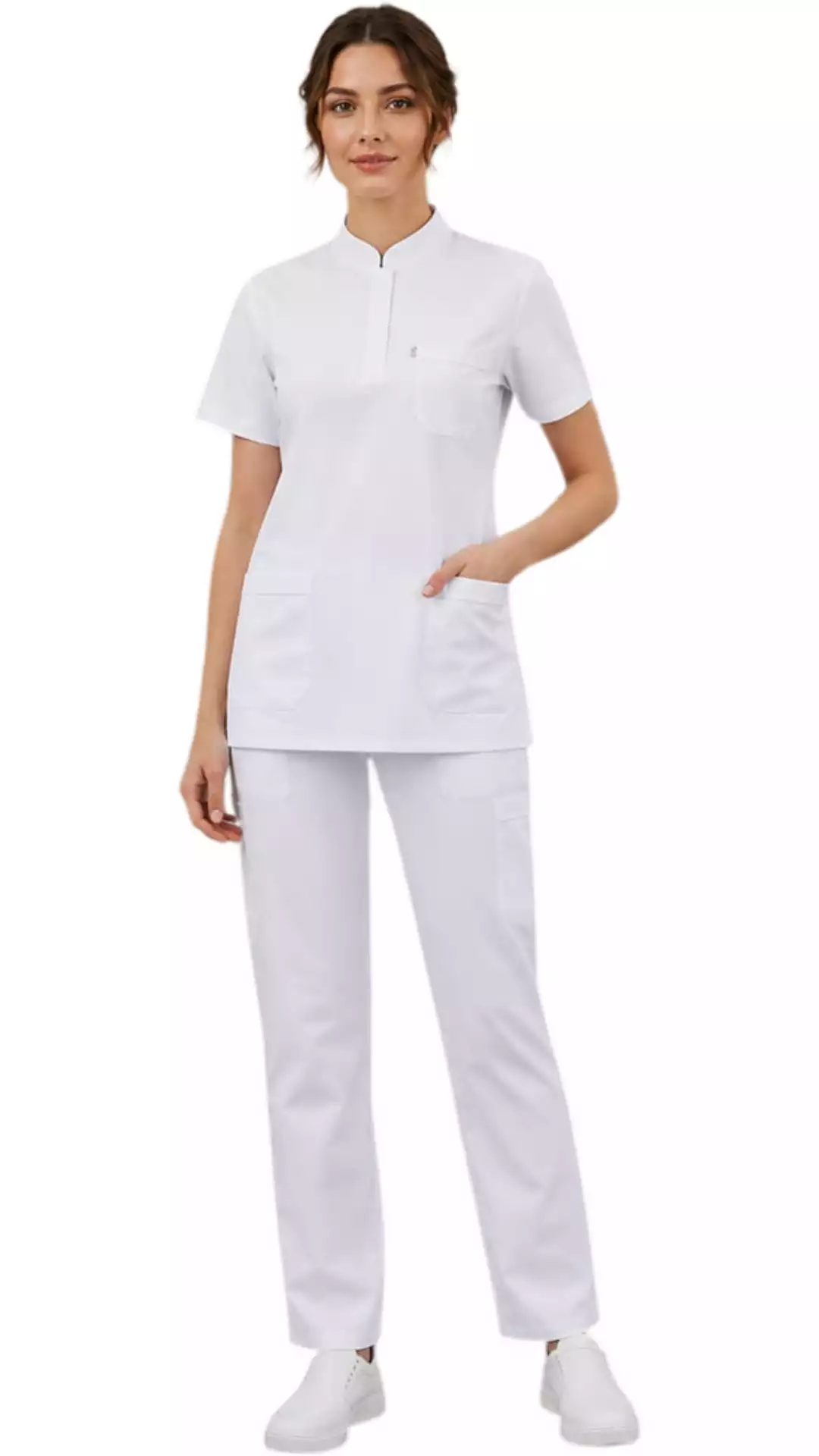 Beyaz Soft Likralı Lacoste Hemşire Üniforma 