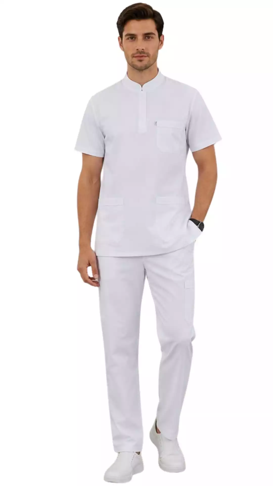Beyaz Soft Likralı Lacoste Hemşire Üniforma 