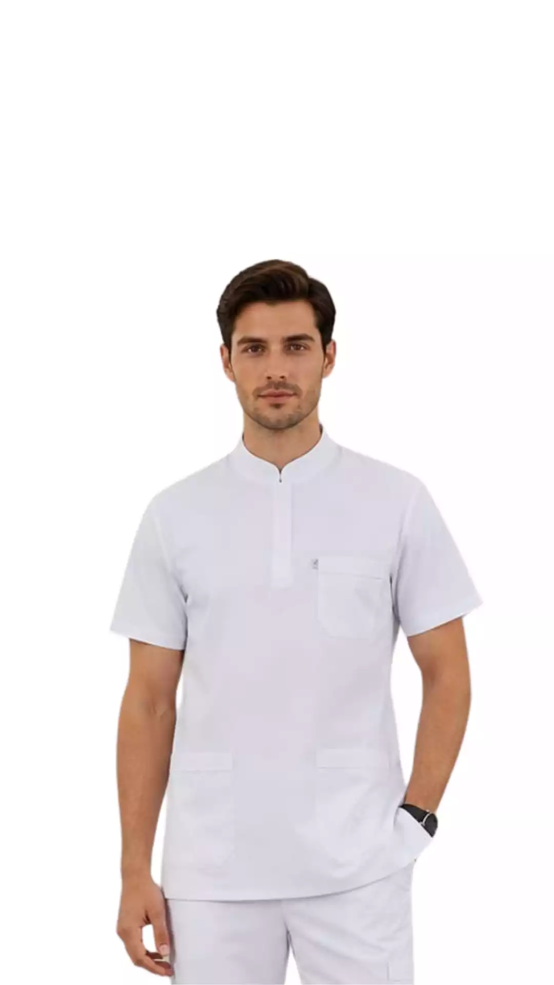 Beyaz Üst Soft Likralı Lacoste Hemşire Üniforma 
