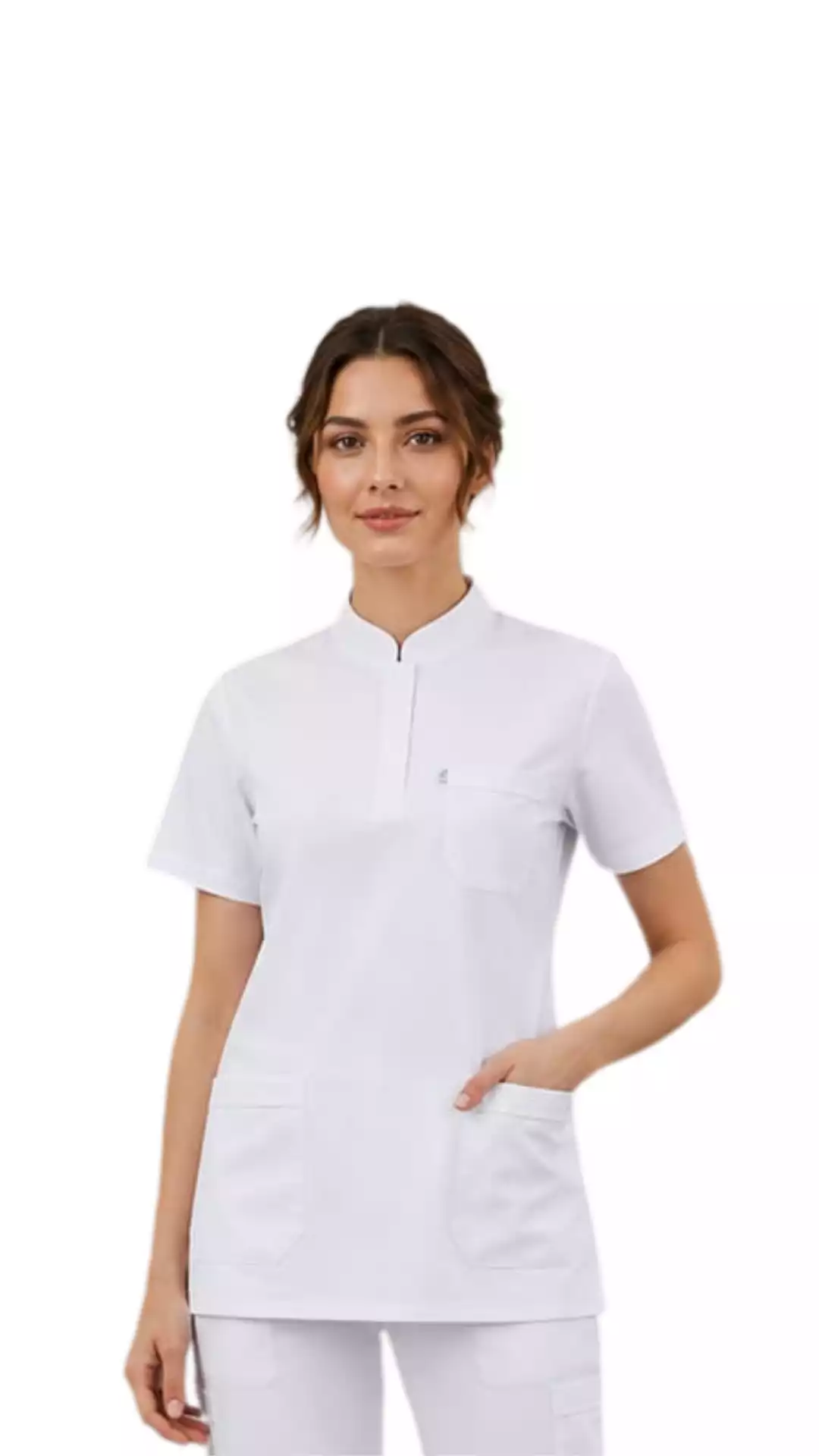 Beyaz Üst Soft Likralı Lacoste Hemşire Üniforma 