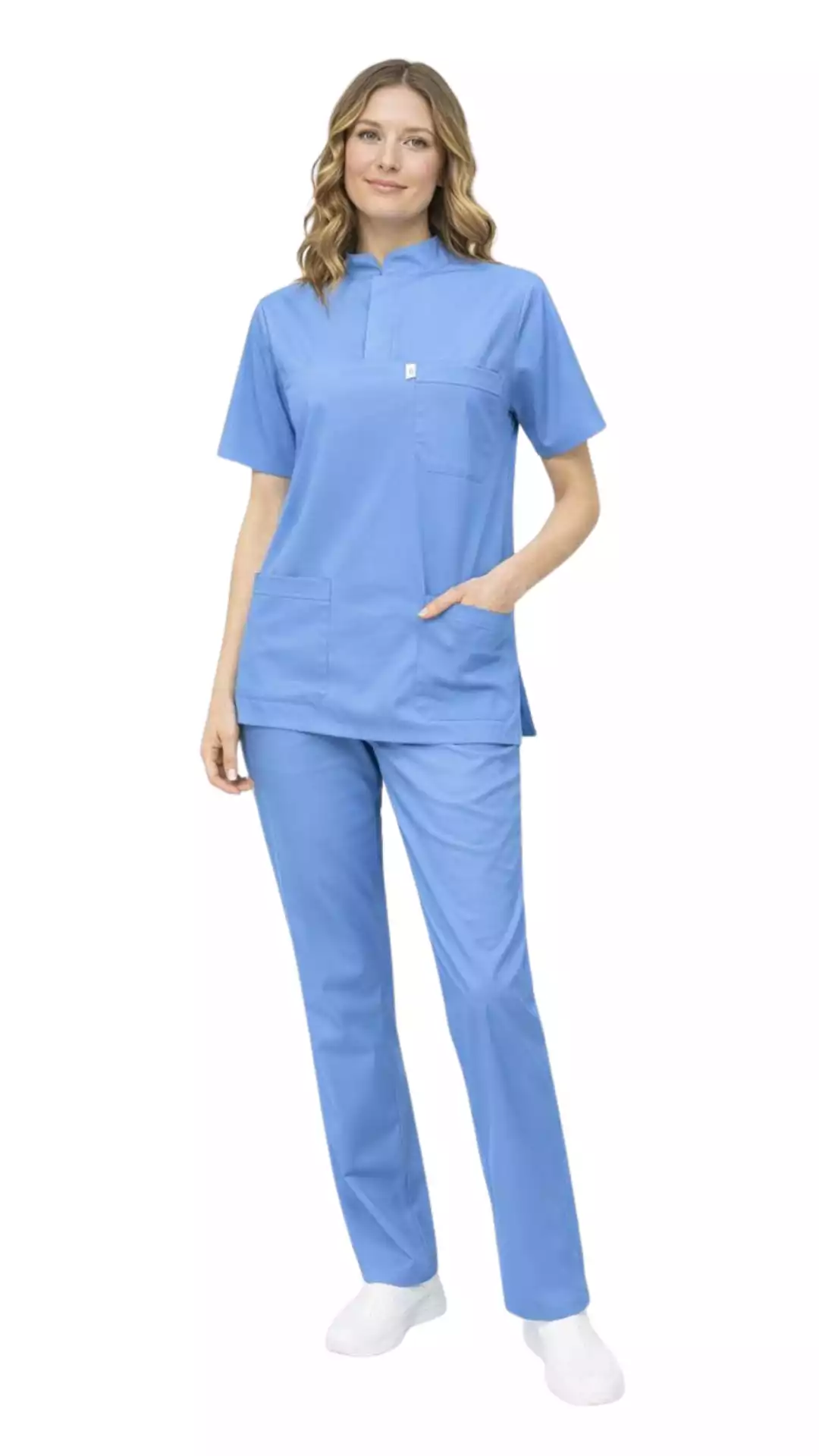 Blue Mavi Soft Likralı Lacoste Hemşire Üniforma Takım