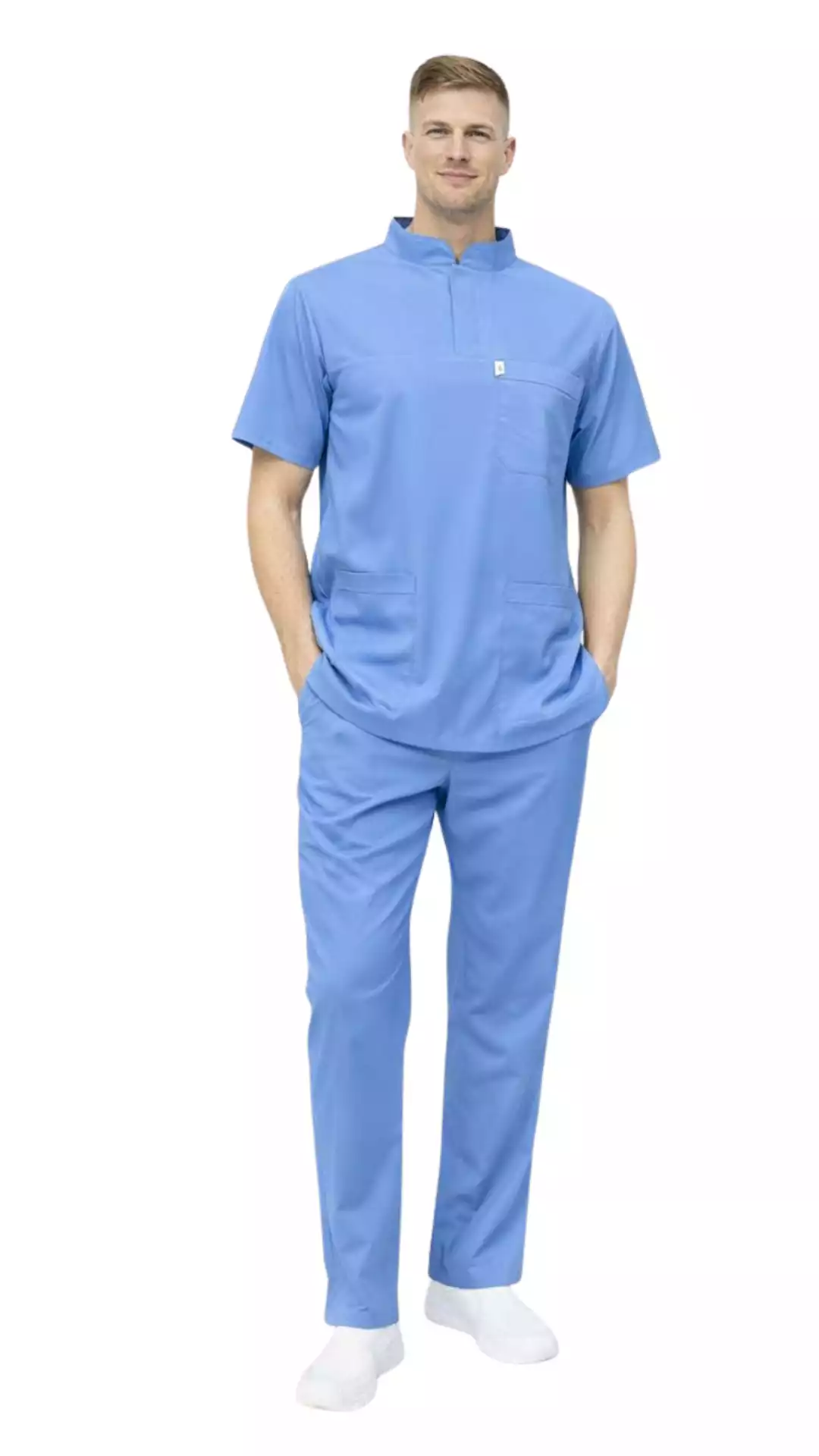 Blue Mavi Soft Likralı Lacoste Hemşire Üniforma Takım