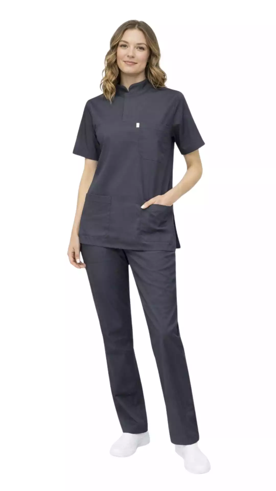 Gri Soft Likralı Lacoste Hemşire Üniforma Takım