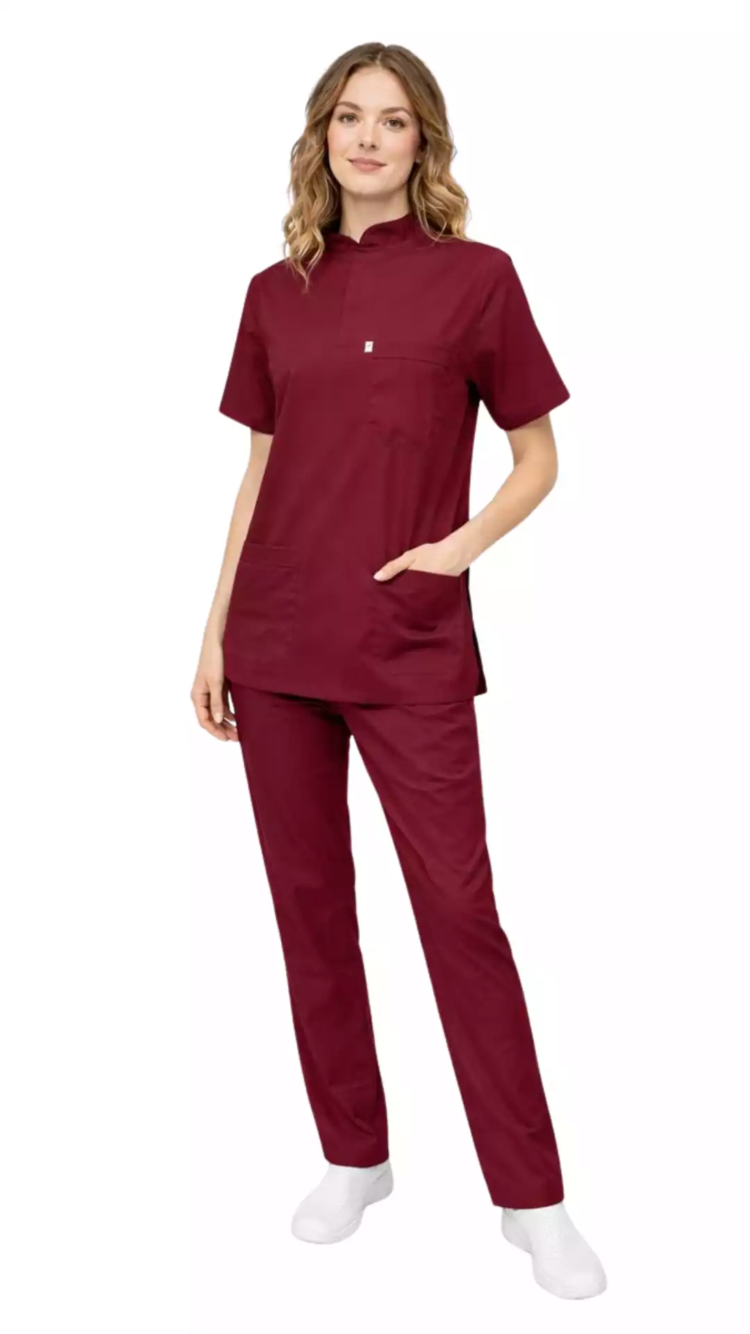Bordo Soft Likralı Lacoste Hemşire Üniforma Takım