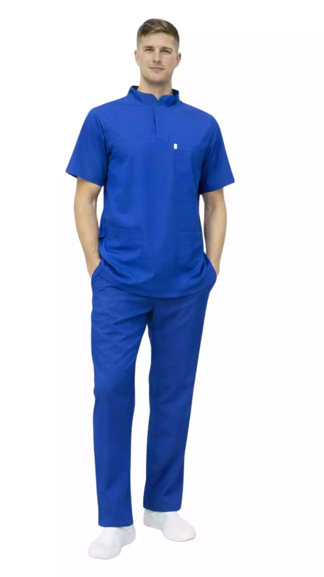 Saks Mavisi Soft Likralı Lacoste Hemşire Üniforma Takım