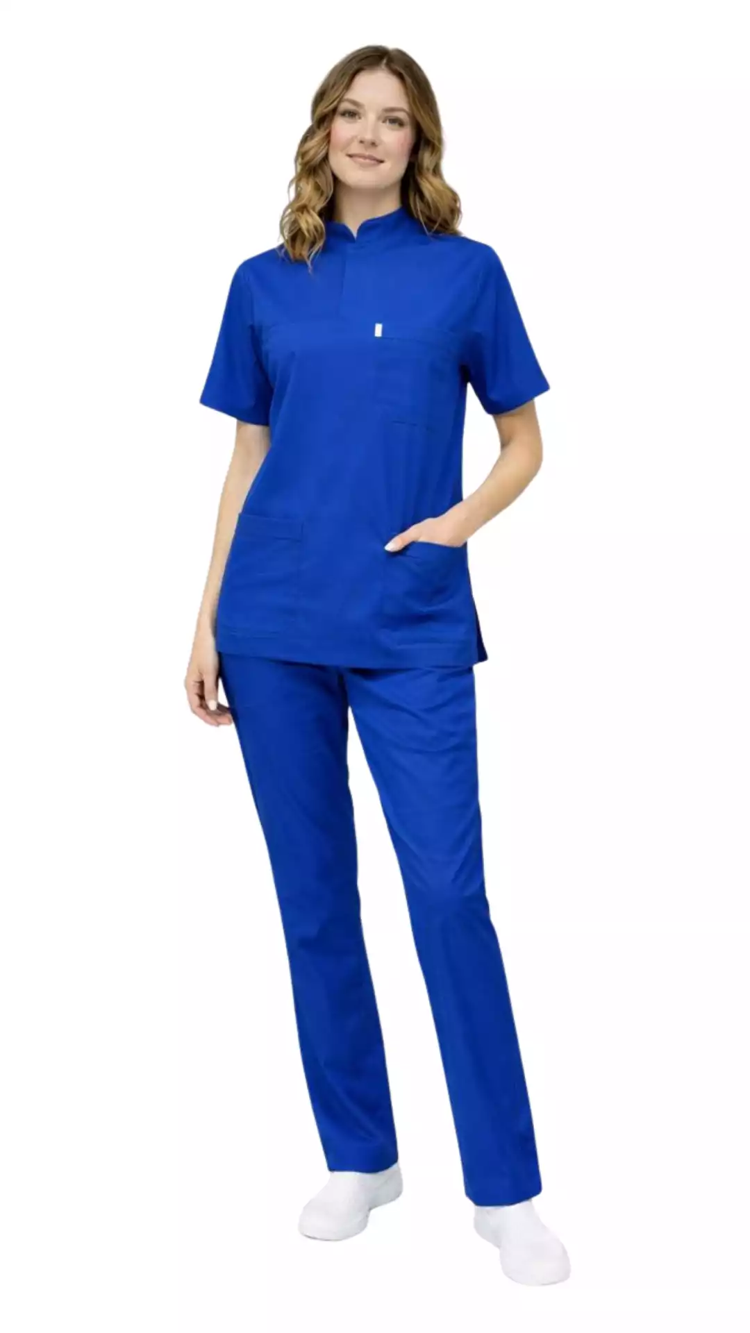 Saks Mavisi Soft Likralı Lacoste Hemşire Üniforma Takım